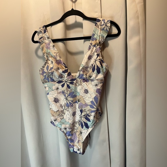 Elegant Blue and Purple One Piece with Ruffled Straps - Picture 1 of 5